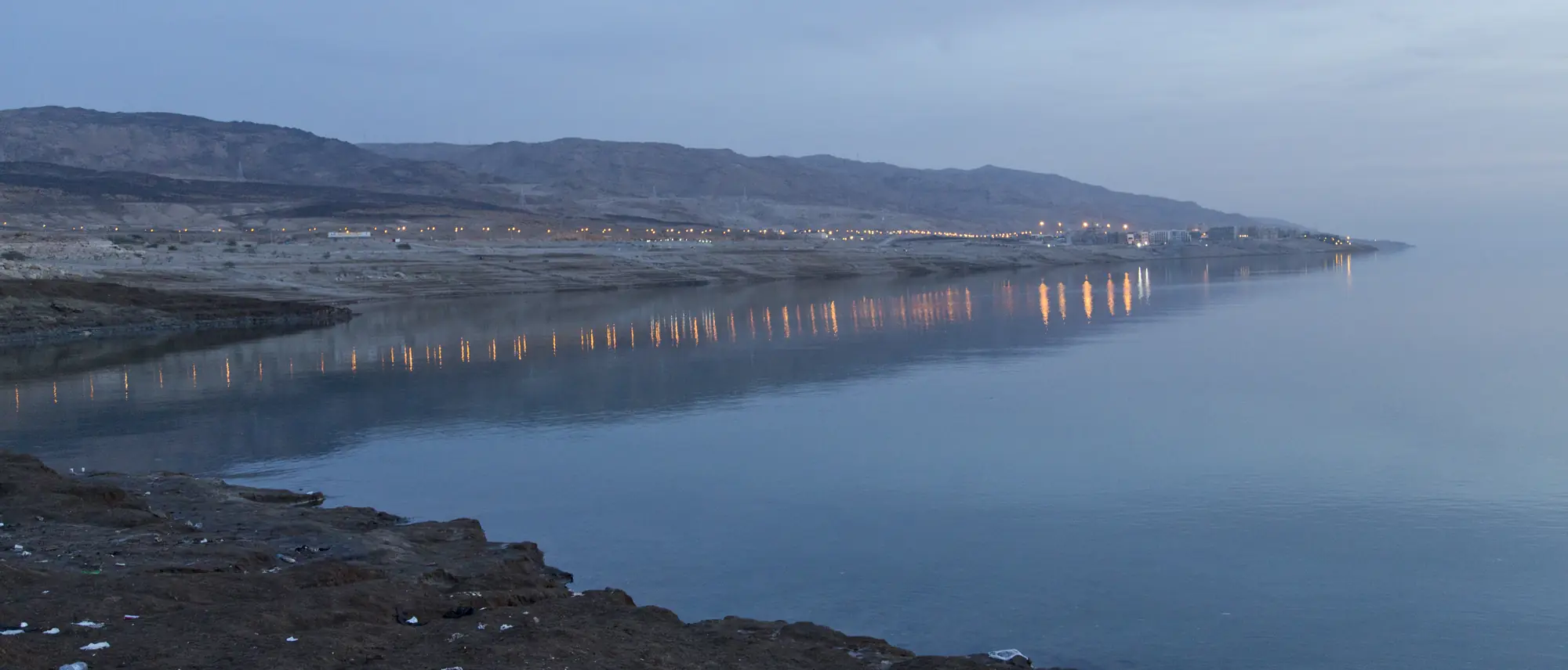 The Dead Sea shore at dusk